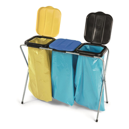 Abfallsammler 3-fach, Metallbeine, Deckel gelb/blau/schwarz