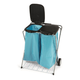 Abfallsammler 2-fach, Metallbeine, Deckel schwarz, fahrbar