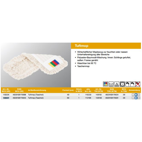 Vileda CombiSpeed Tuftmop Mopbezug Schlinge/Franse I 50 cm